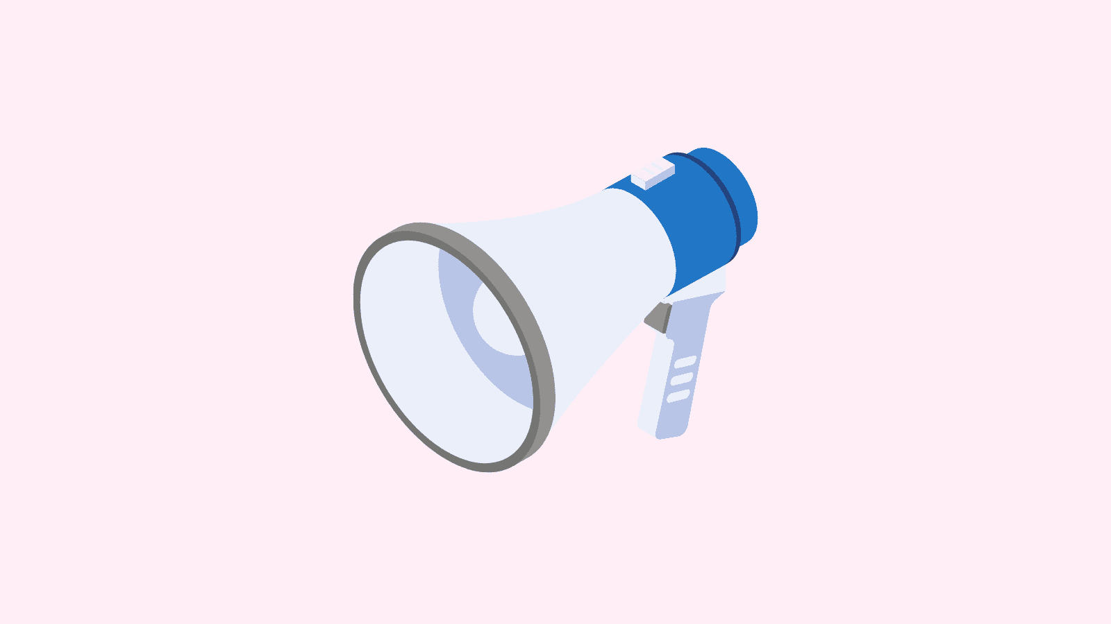 An image of a megaphone on a light pink background.