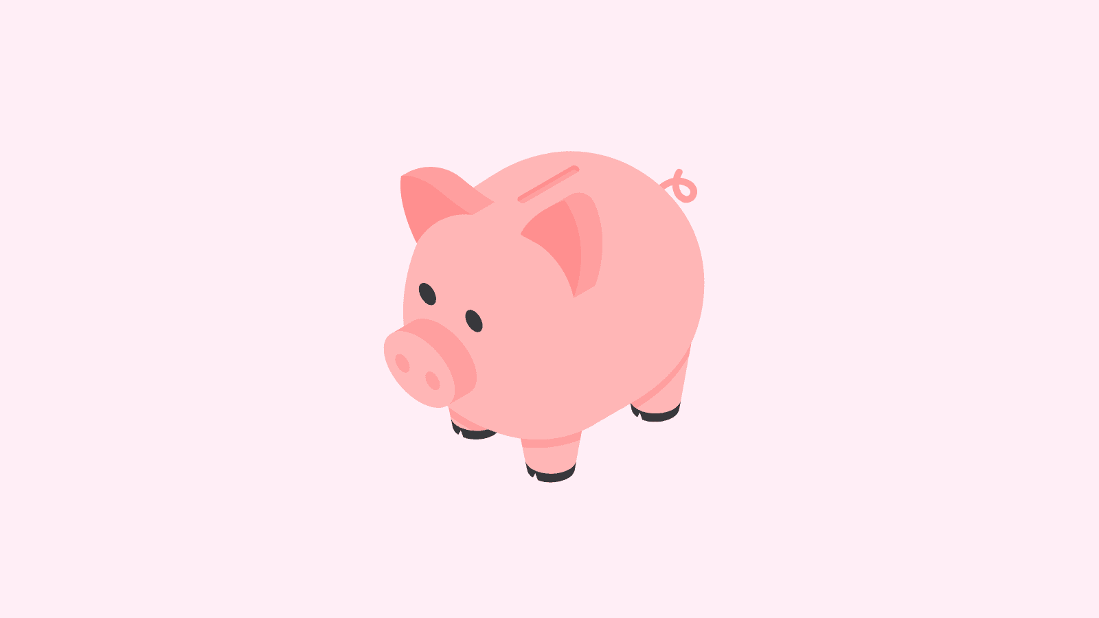 An image of a piggy bank in pink on a light pink background.