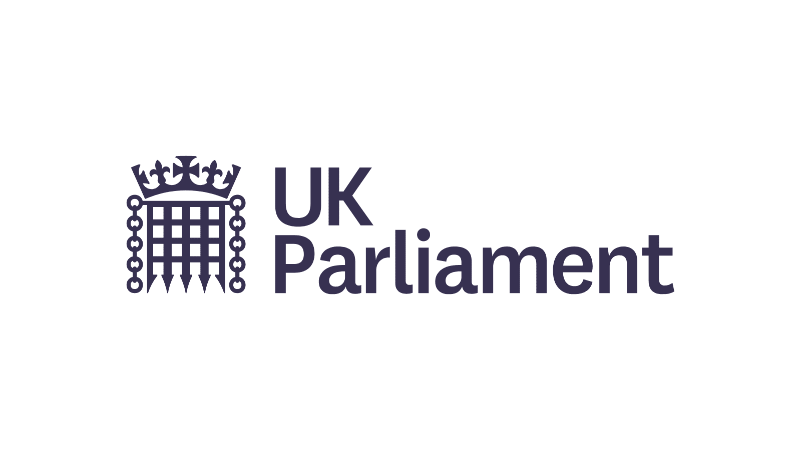 A white background with the logo of parliament which includes a crown and beneath it a gate and chains. Beside this are the words "UK Parliament".