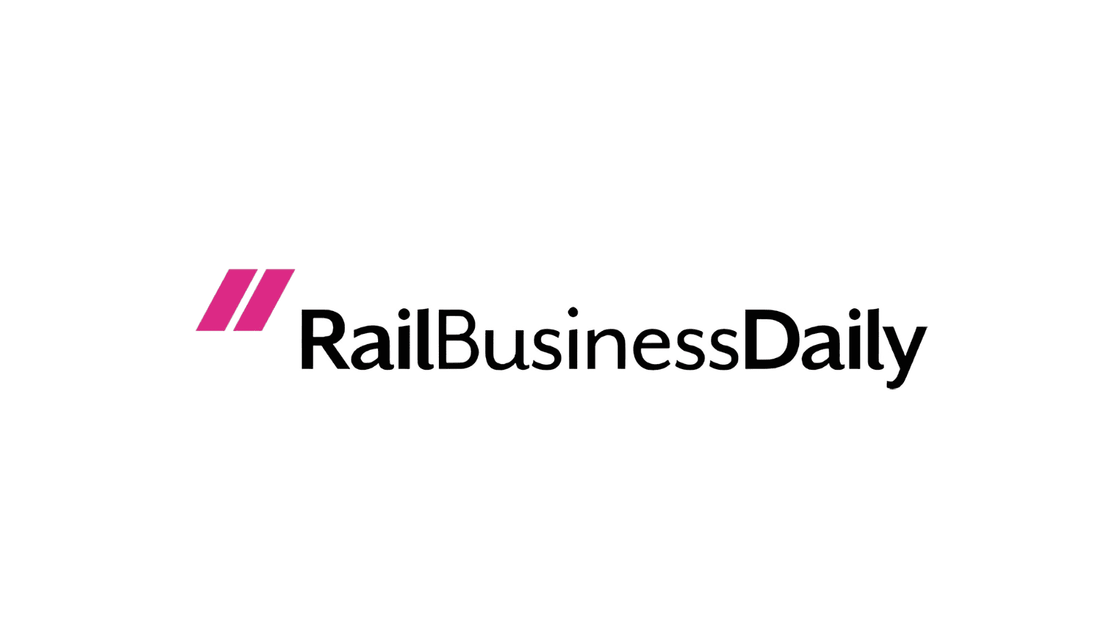 The words "Rail Business Daily" in black text with two pink slanted lines next to it on a white background.